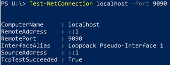 Проверка порта 9090 сервера «1С:Шины» командой Test-NetConnection в Windows PowerShell