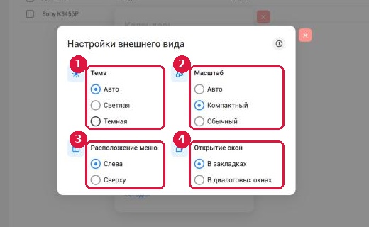 Окно «Настройки внешнего вида»